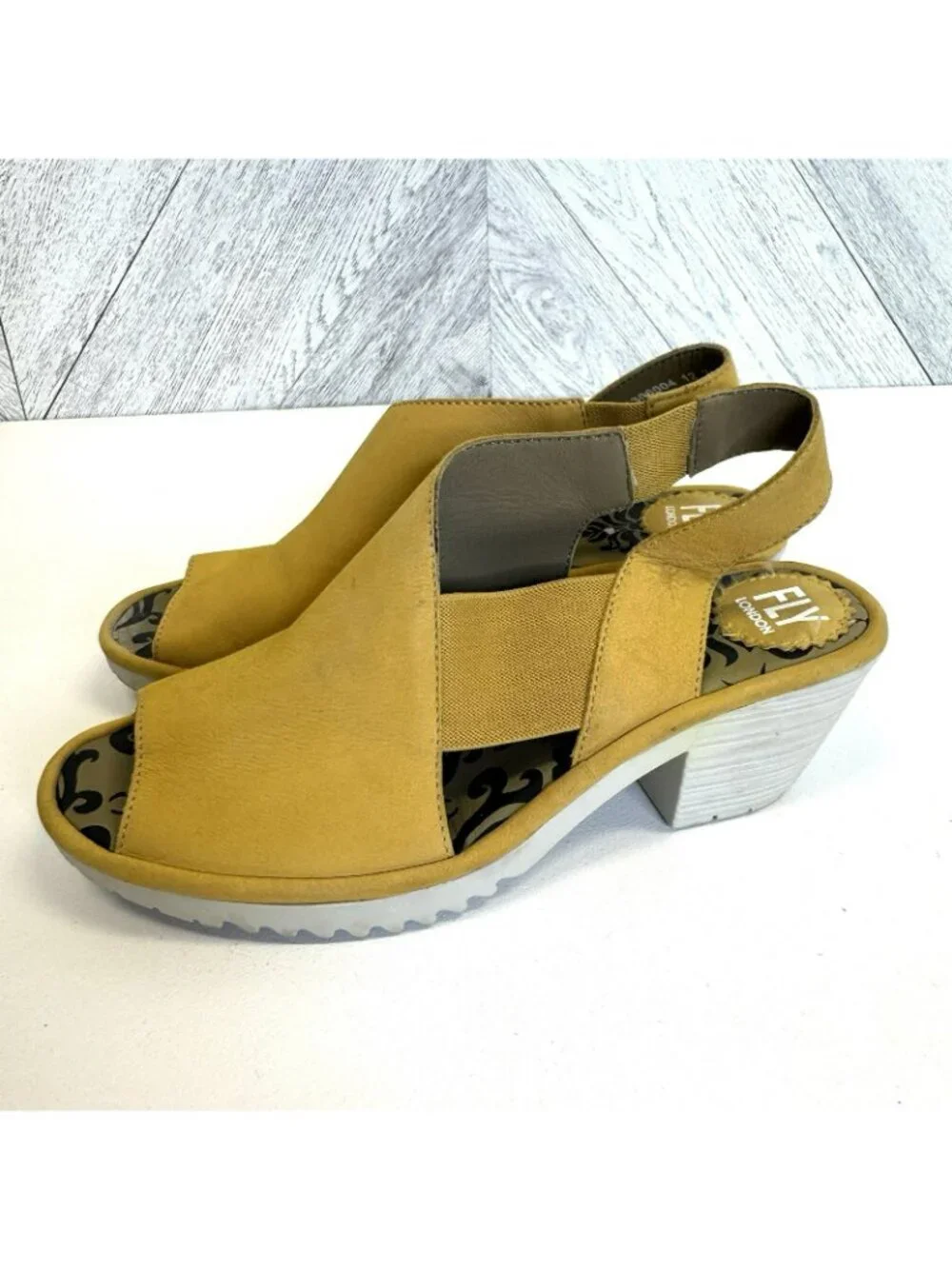 Fly London Leather Peep Toe Slingback Sandals Yellow Womens Size 38 (US 7.5)